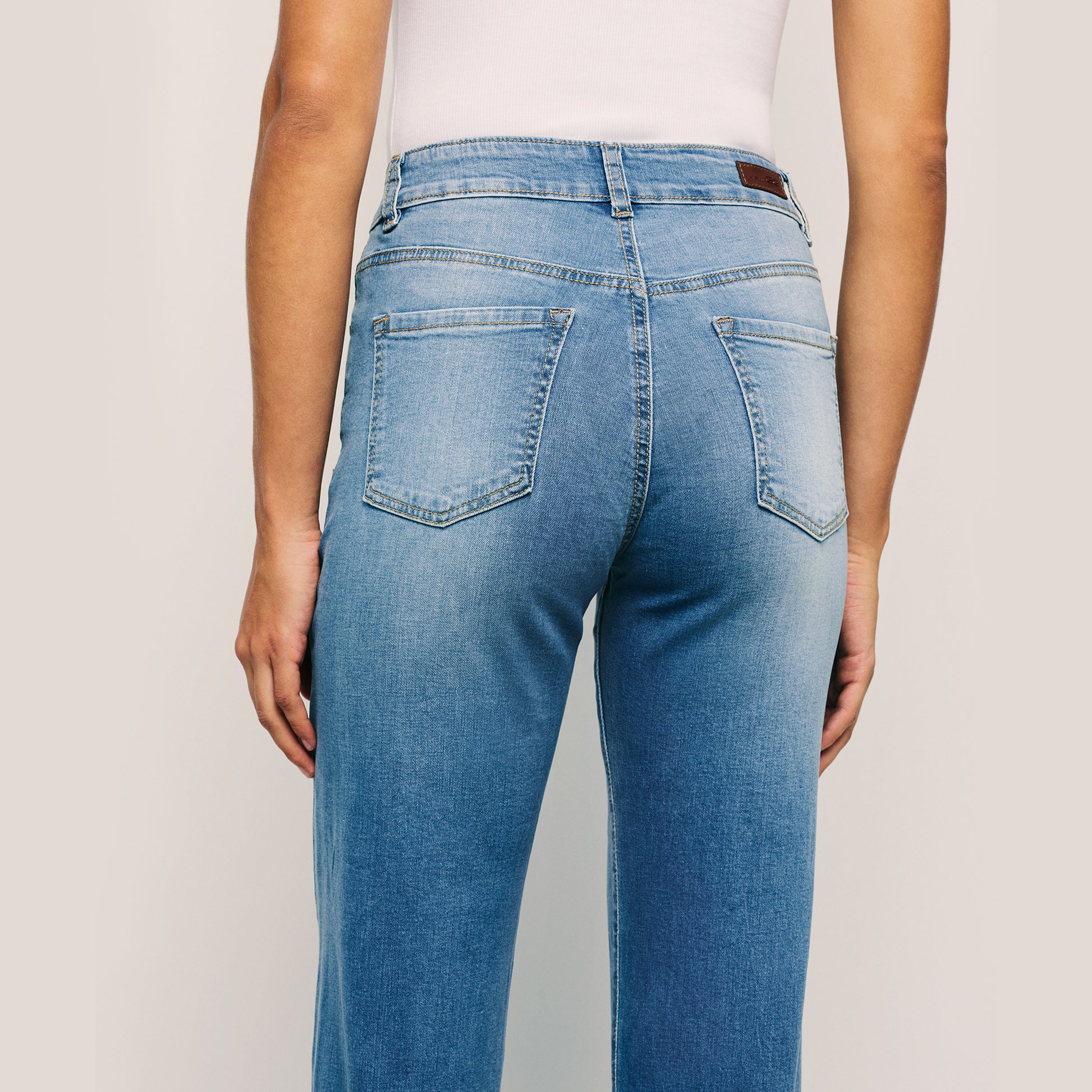 High Waisted Straight Buttons Closure Front Casual Denim Pants. Style 1016