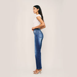Image of High Waisted Wide Leg Button Closure Jeans. Style 1025