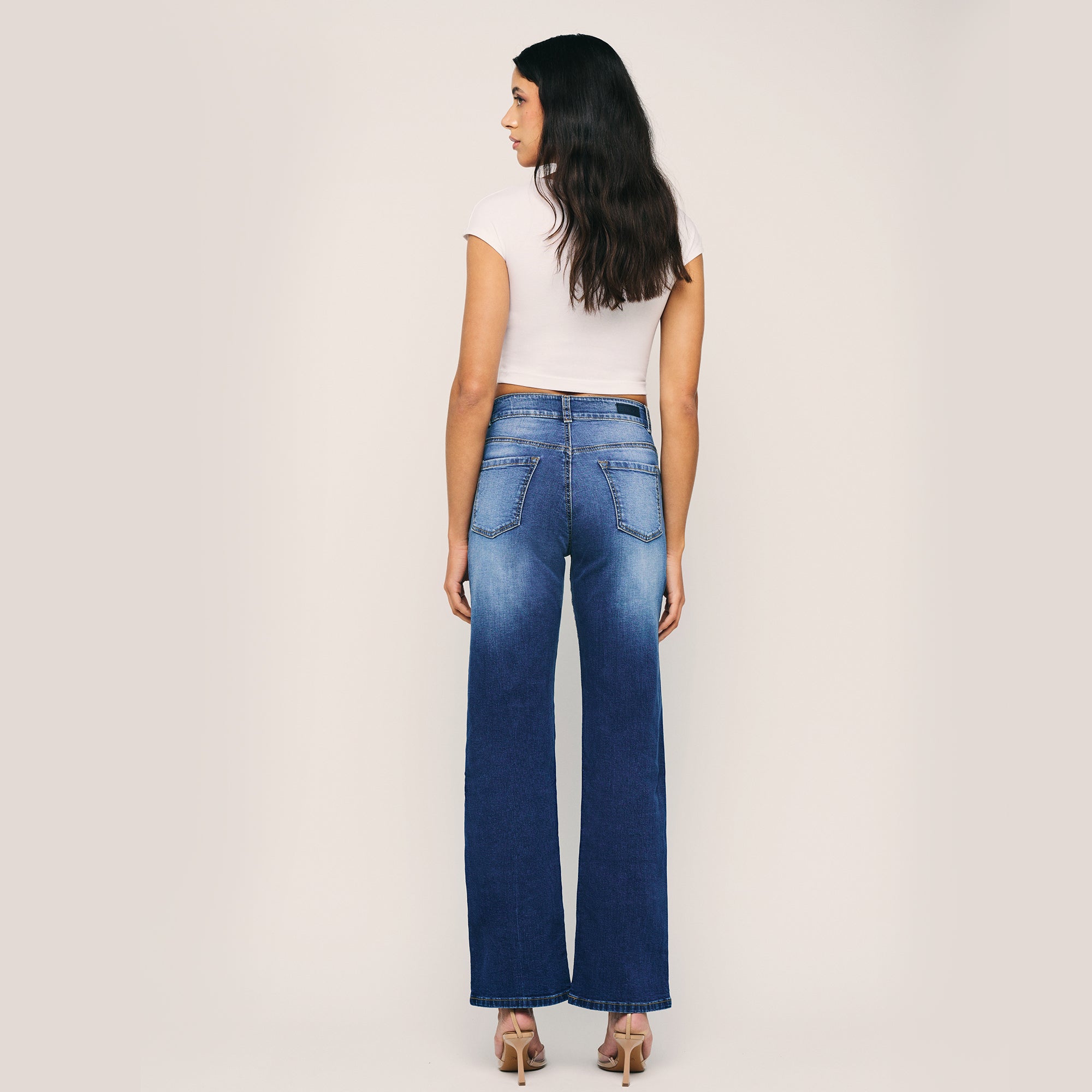 Image of High Waisted Wide Leg Button Closure Jeans. Style 1025