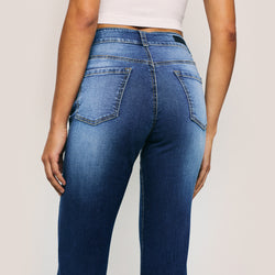 Image of High Waisted Wide Leg Button Closure Jeans. Style 1025