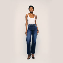 Image of High-Waisted Straight Jeans Wide-Leg Casual Denim Pants. Style 1001