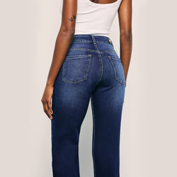 Image of High-Waisted Straight Jeans Wide-Leg Casual Denim Pants. Style 1001