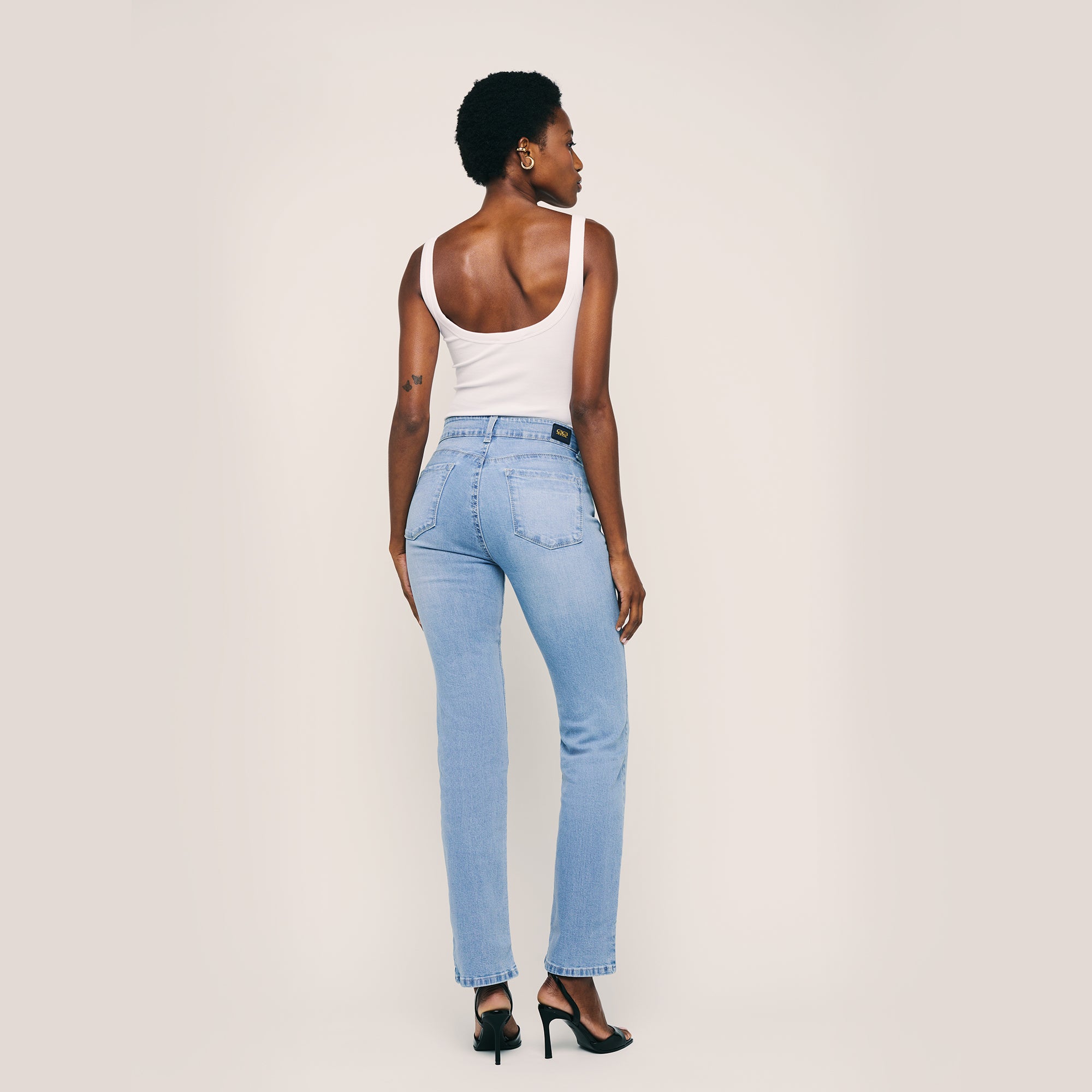 Image of High Waisted Straight Distressed Jeans. Style 1002
