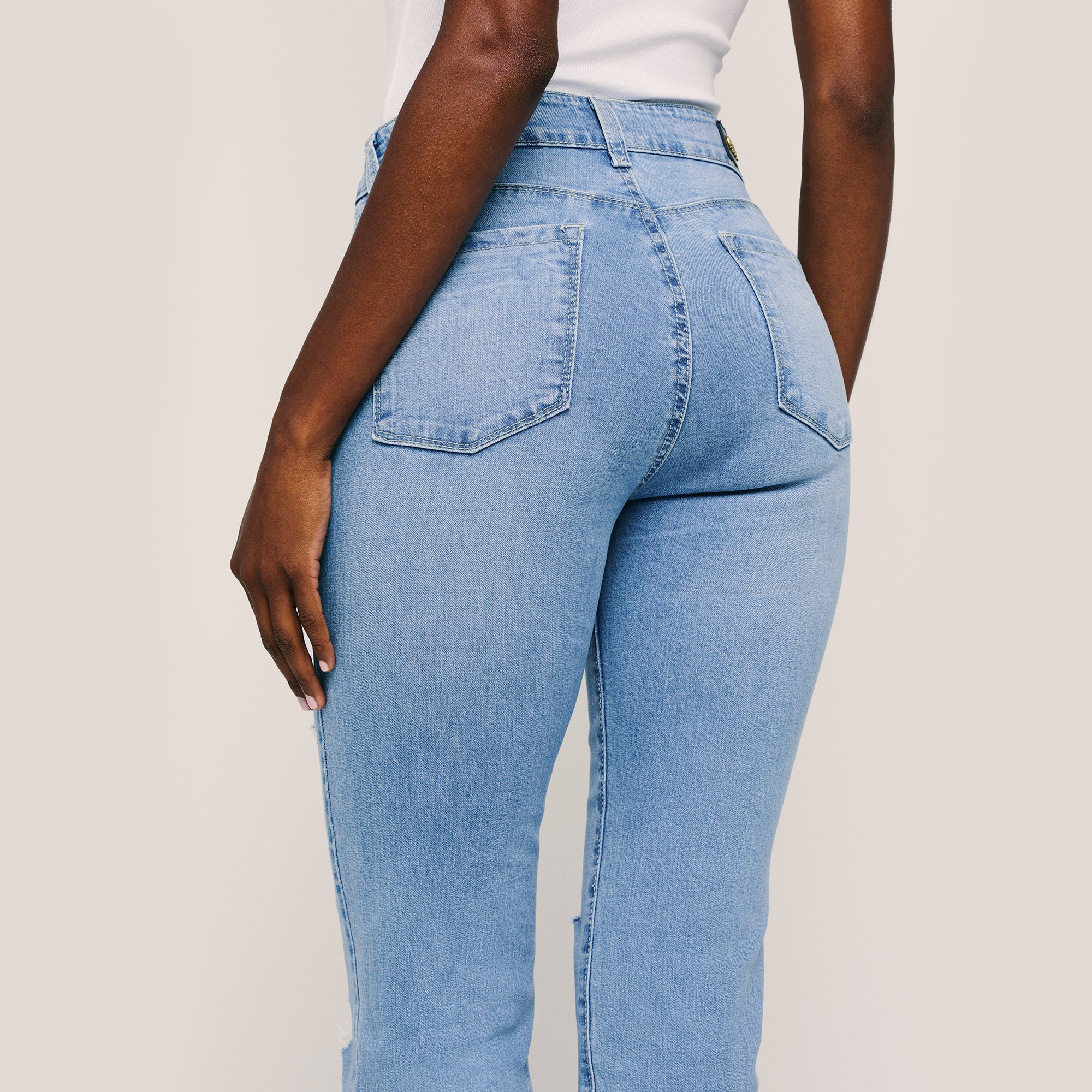 Image of High Waisted Straight Distressed Jeans. Style 1002