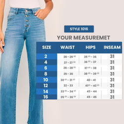 Image of High Waisted Straight Buttons Closure Front Casual Denim Pants. Style 1016