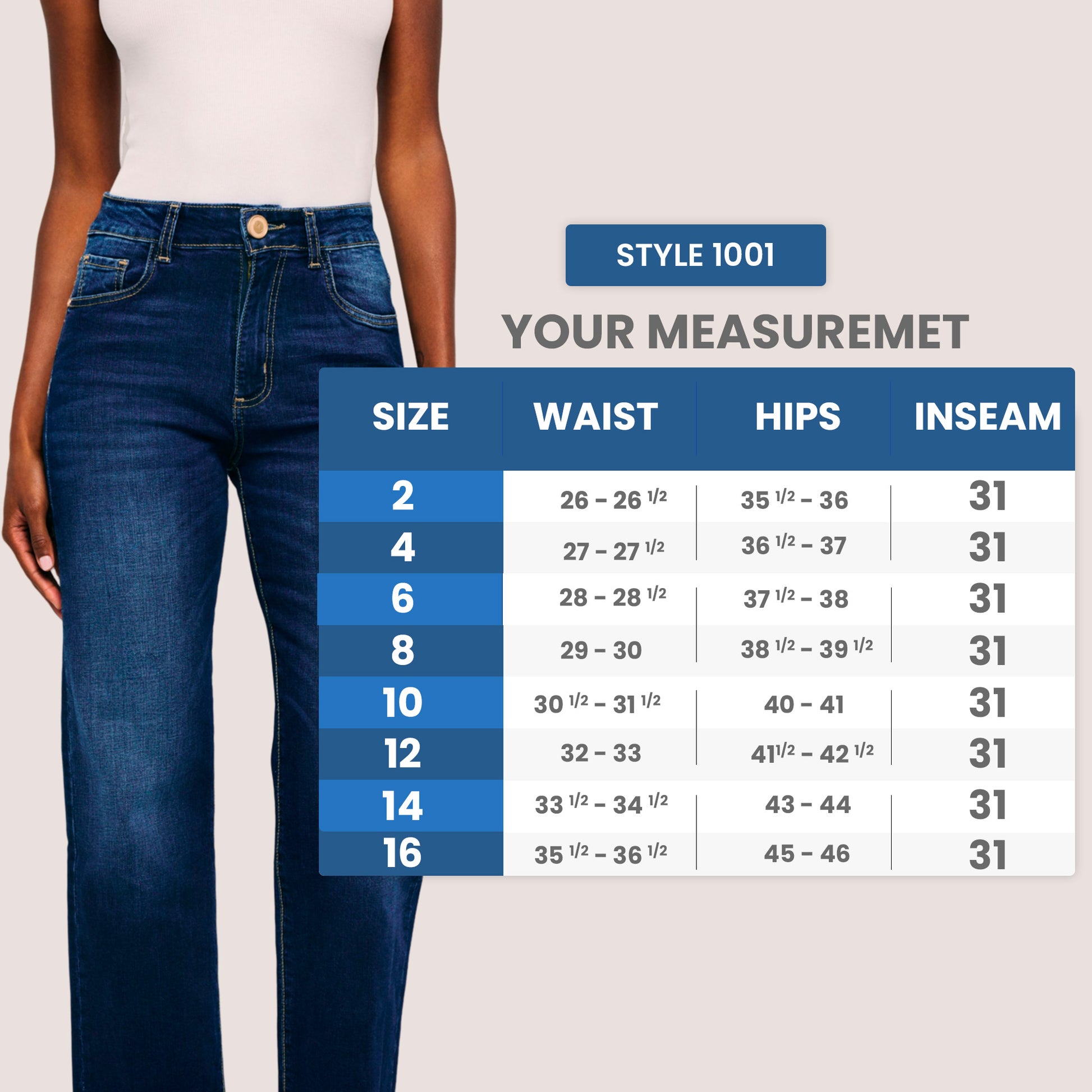 High-Waisted Straight Jeans Wide-Leg Casual Denim Pants. Style 1001