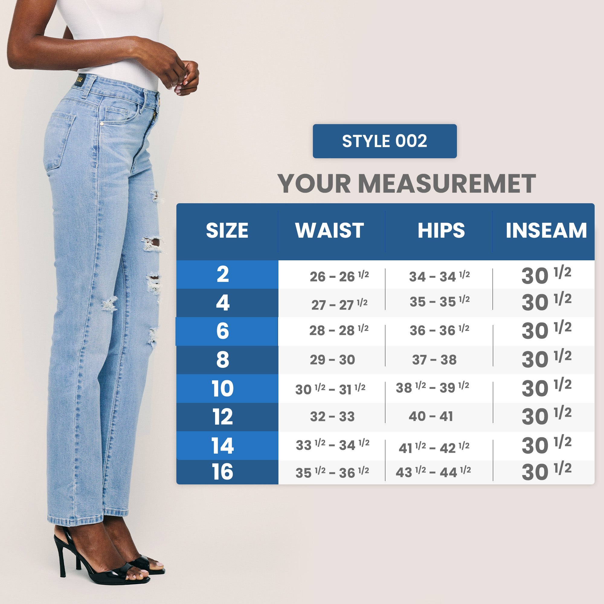 Image of High Waisted Straight Distressed Jeans. Style 1002