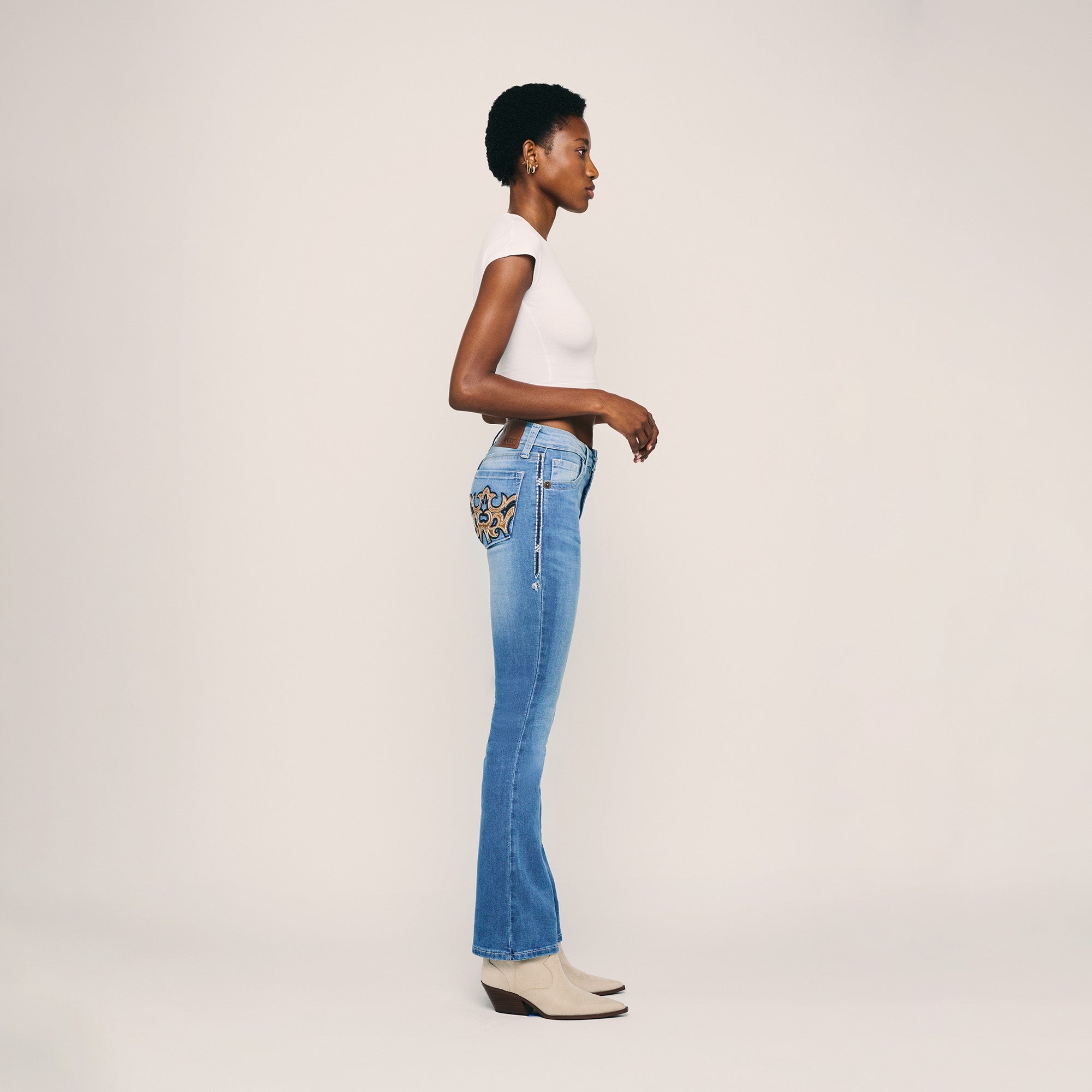 Image of Lazzo | Sophisticated P .U. Leather appliqué Boot-Cut Jeans