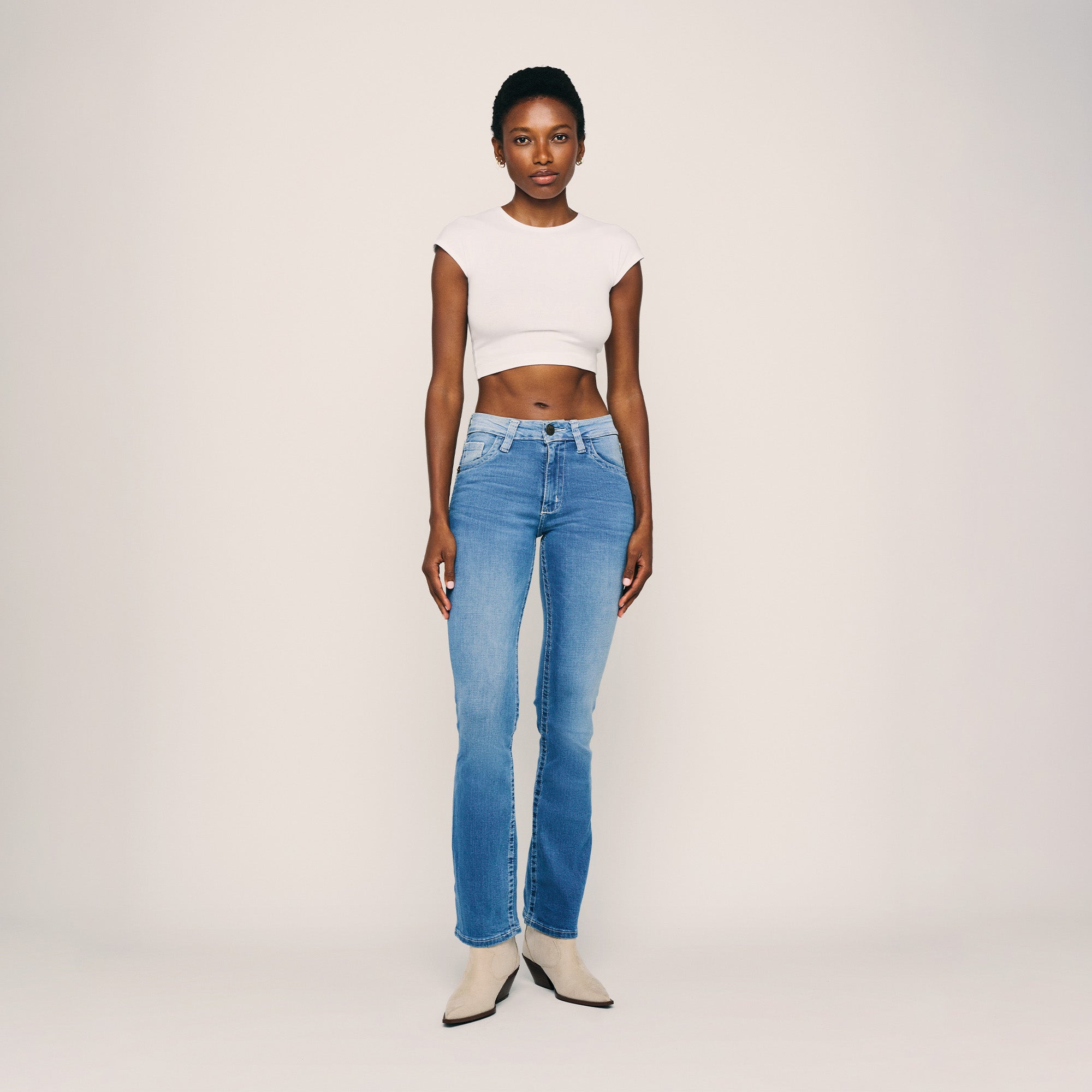 Image of Lazzo | Sophisticated P .U. Leather appliqué Boot-Cut Jeans