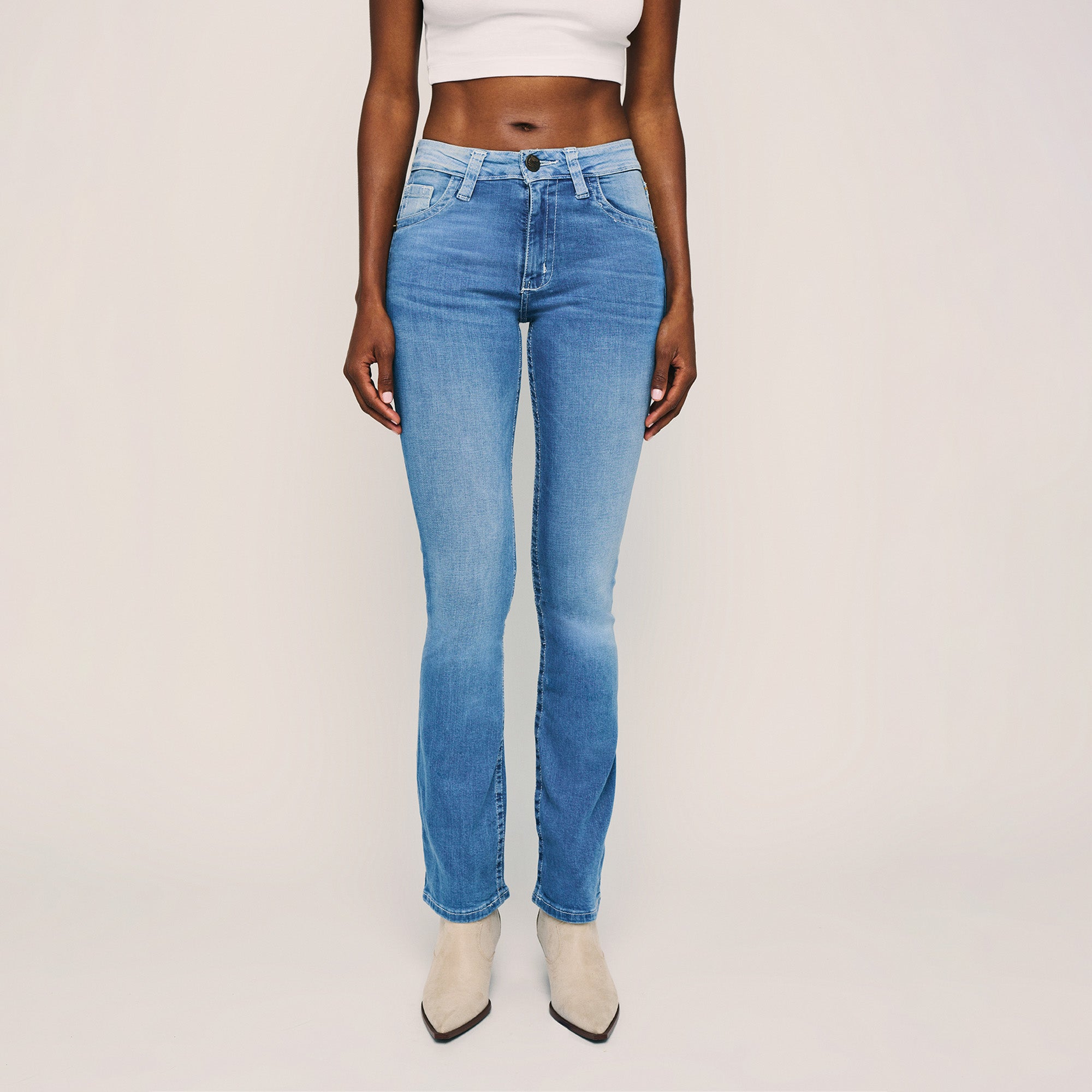 Image of Lazzo | Sophisticated P .U. Leather appliqué Boot-Cut Jeans