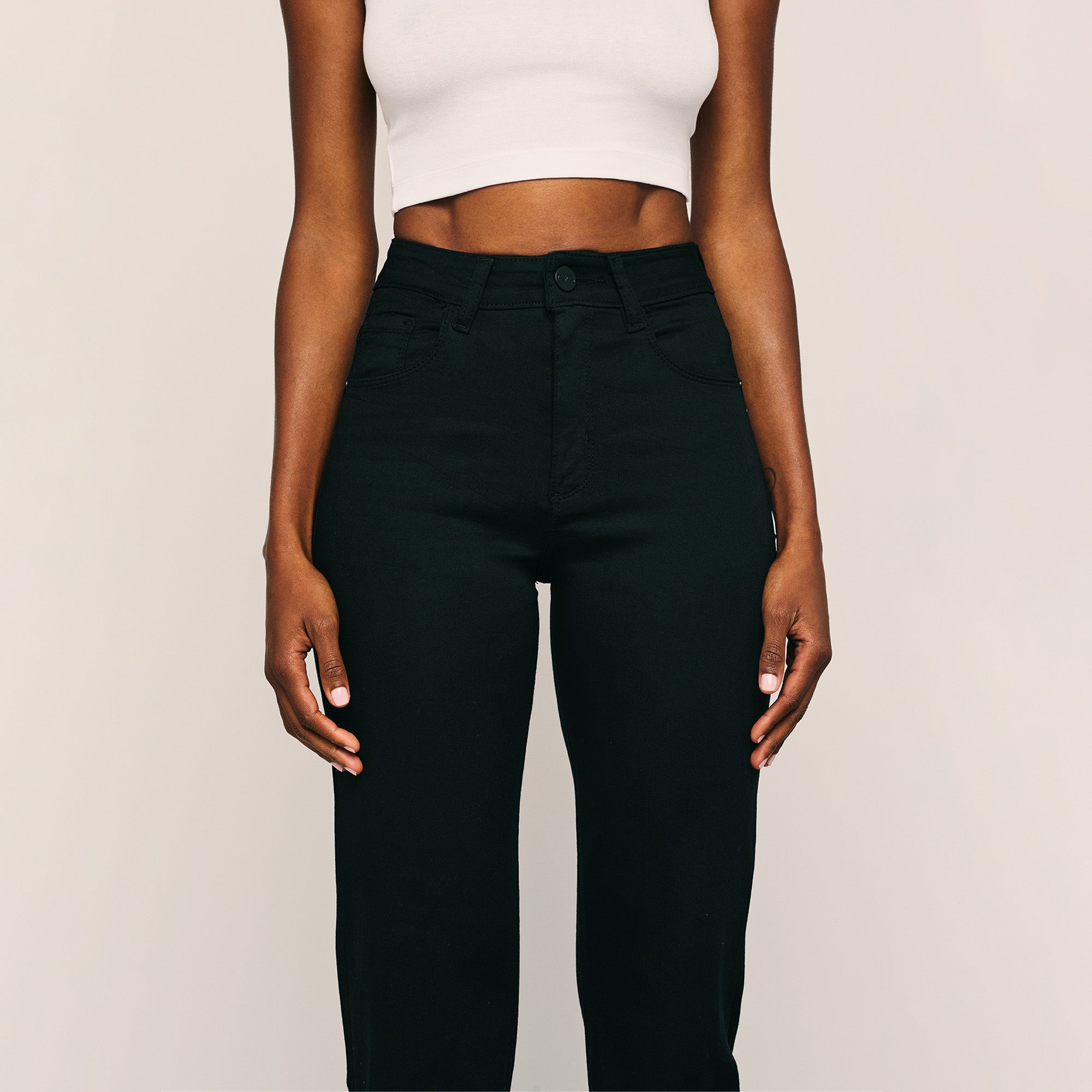 Image of High-Waisted Wide-Leg Jet Black Jeans. Style 1022