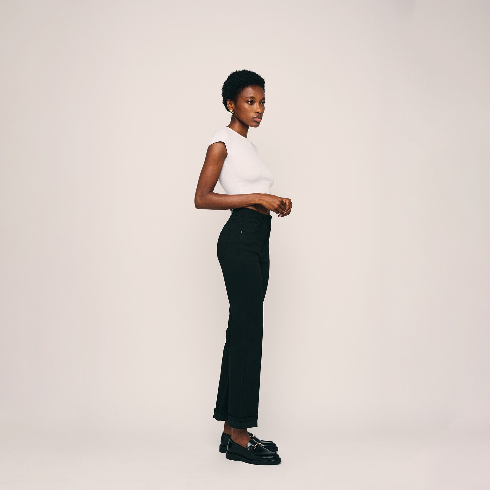 Image of High-Waisted Wide-Leg Jet Black Jeans. Style 1022