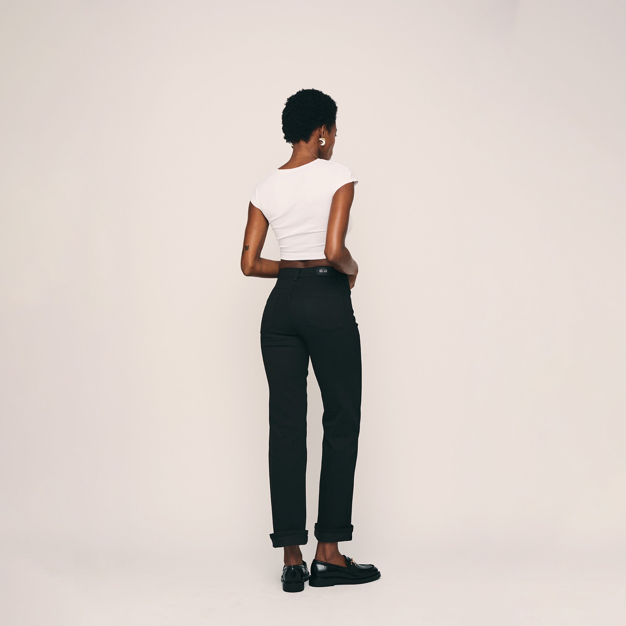 Image of High-Waisted Wide-Leg Jet Black Jeans. Style 1022