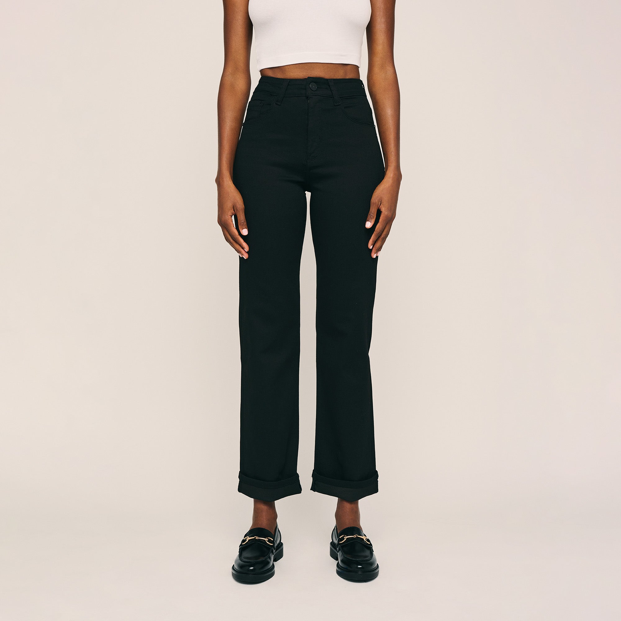 Image of High-Waisted Wide-Leg Jet Black Jeans. Style 1022